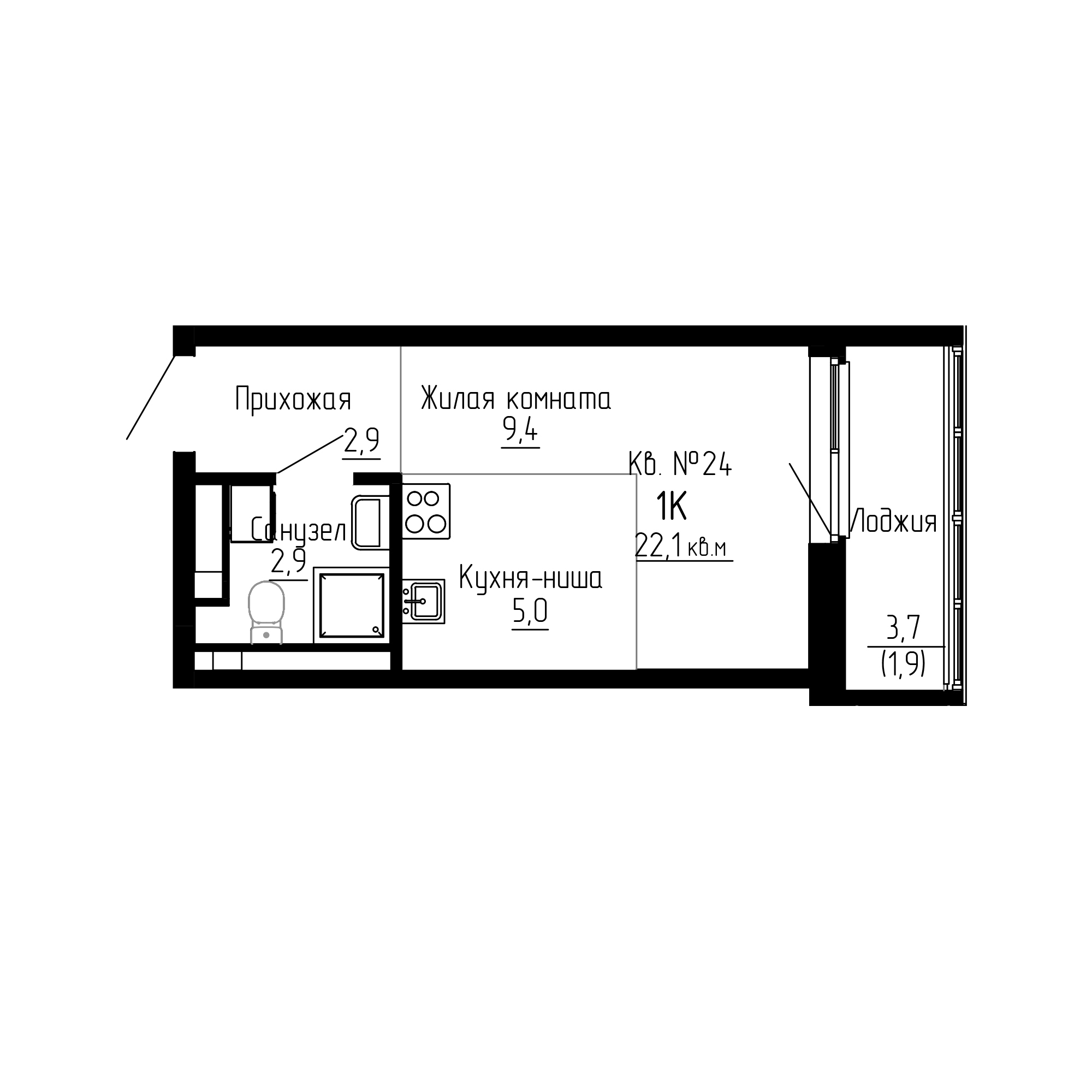 ЖК ДНС Сити (DNS Сити), Студия 22,1 м2, за 4 830 500 ₽, 4 этаж